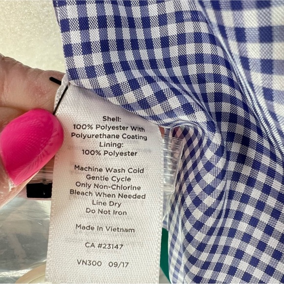 Talbots Classic Raincoat Green/Blue & White Gingham Button Up Hooded Jacket AA - Picture 5 of 11